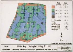 Yield map "Holzapfel Schlag 3" 1993 (Maize silage, raw material, NOVATEL-DGPS, yield detection 'JOHN Deere', 14.10.1993