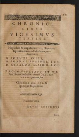 Chronici Liber Vigesimus Tertius.