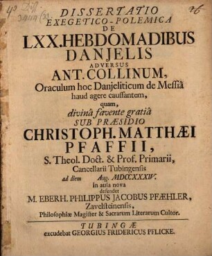 Diss. exeget.-polem. de LXX. hebdomadibus Danielis