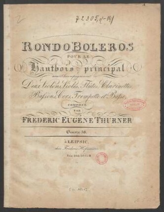 Rondo Boleros : Pour Le Hautbois principal avec Accompagnement de Deux Violons, Violes, Flûtes, Clarinettes, Bassons, Cors, Trompette et Basse Oeuvre 38