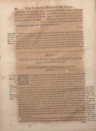 Quaestio I. Qvid Sit Alteratio, Et Qvo Pacto ad generationem sese habeat.