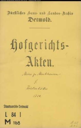 Meier zu Menkhausen gegen Krietenkötter Heinrich Klöpper - Schuldforderung