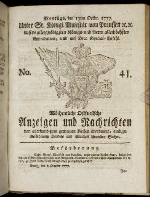 No. 41. Montags, den 13ten Octbr. 1777.