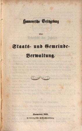 Hannoversche Gesetzgebung über Staats- und Gemeinde-Verwaltung