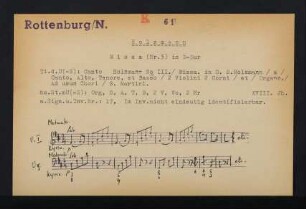 Missa in D : a Canto, Alto, Tenore, et Basso, 2 Violini, 2 Corni et Organo