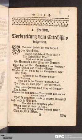 I. Lection. Vorbereitung vom Catechismo insgemein.