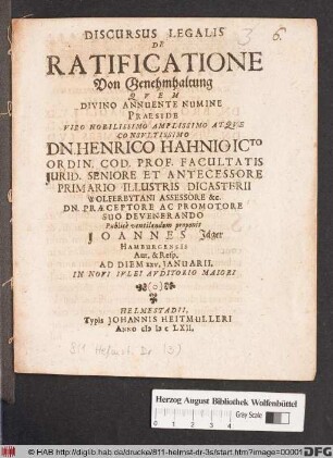 Discursus Legalis De Ratificatione
