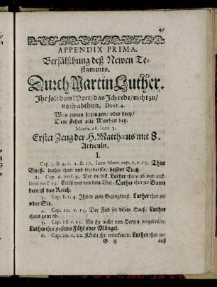 Appendix Prima. Verfälschung deß Newen Testaments. Durch Martin Luther
