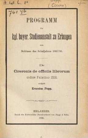 De Ciceronis de officiis librorum codice Palatino 1531