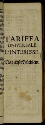 Tariffa Universale L'Interesse : Das Erste Büchlein