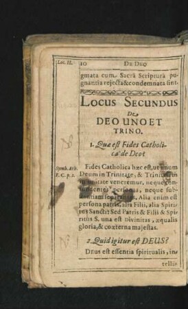 Locus Secundus. De Deo Uno Et Trino.