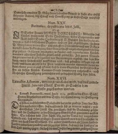 Num. XXVI. Extractus Actorum, wordurch verificiret wird/ daß die Landes-Fürstl. Jura von Churf. Durchl. zu Sachsen dem Stifte zugestanden worden