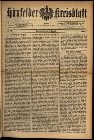 Ausgabe vom Samstag, den 01. August 1896.