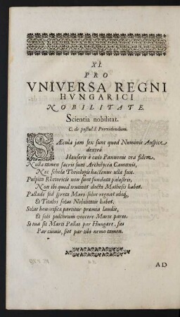 XI. Pro Universa Regni Hungarici Nobilitate.