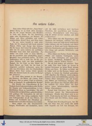 An unsere Leser.