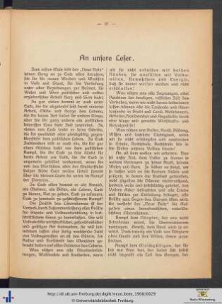An unsere Leser.