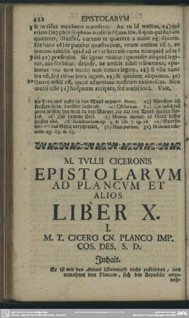 Epistolarum Ad Plancum Et Alios Liber X.