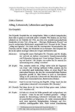 Alltag, Lebenswelt, Lebensform und Sprache. Ein Gespräch