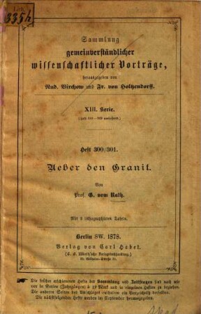 Über den Granit : nach Vorträgen, gehalten in Köln zum Besten der Nothleidenden an der Nogat und zu Bonn für den Gustav-Adolph-Verein