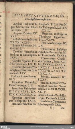 Syllabus Auctorum, Iuxta Epistolarum seriem
