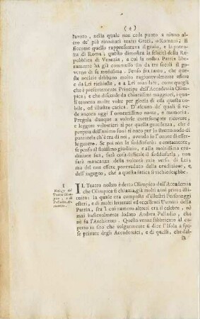 I. Notizie del Teatro Olimpico, e di Palladio Architetto