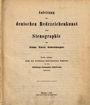 Anleitung zur deutschen Redezeichenkunst oder Stenographie