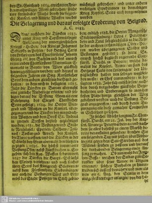Die Belagerung und darauf erfolgte Eroberung von Belgrad A. C. 1688