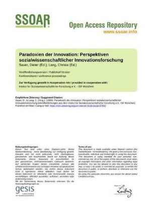 Paradoxien der Innovation: Perspektiven sozialwissenschaftlicher Innovationsforschung