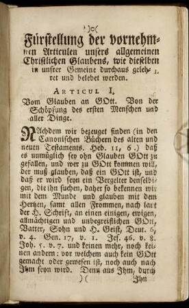 Fürstellung der vornehmsten Articulen unsers allgemeinen Christlichen Glaubens, wie dieselben... belebet werden.