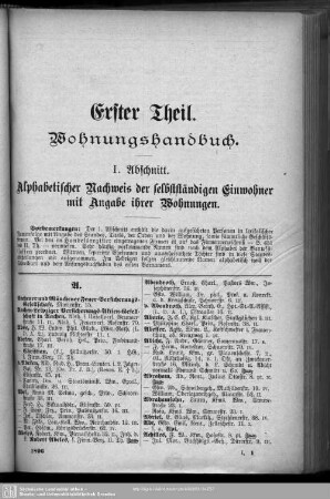 Einwohnerverzeichnis : I. Abschnitt. Alphabetischer Nachweis der selbständigen Einwohner mit Angabe ihrer Wohnungen.