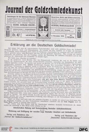 Erklärung an die deutschen Goldschmiede!