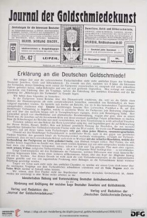 Erklärung an die deutschen Goldschmiede!