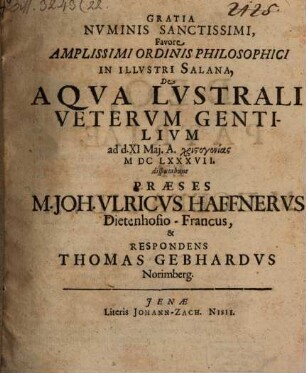 De aqua lustrali veterum gentilium