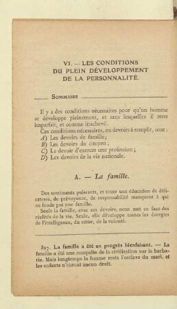 VI. - Les conditions du plein développement de la personnalité