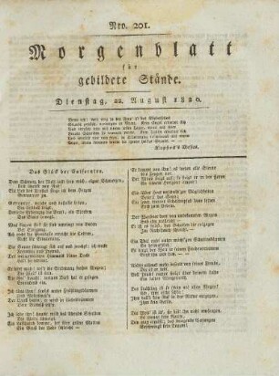 Nro. 201. Dienstag, 22. August 1820. - Nro. 209. Donnerstag, 31. August 1820.