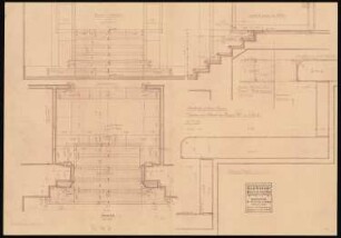 Schloss Posen, Posen Umbau: Ansicht, Grundriss und Schnitt Treppe 2.OG 1:20