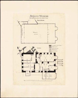 Rathaus, Wernigerode Umbau: Grundrisse Erdgeschoss, 1. Obergeschoss 1:100, baulicher Zustand ab 13. Jhdt. bis 1874