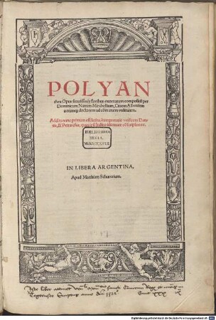 Polyanthea : Opus suauissimis floribus exornatum ; addita nunc primum est Latina interpretatio versuum Dantis, & Petrarchae, quos ipsi Italico idiomatae co[n]scripserunt