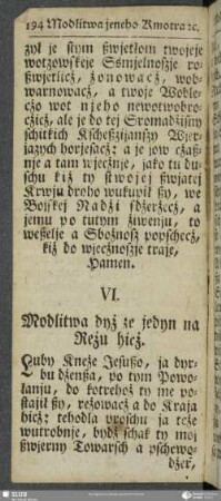 VI. Modlitwa dyż ze jedyn na Reżu hicż