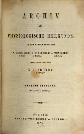 Archiv für physiologische Heilkunde. 10, 10. 1851