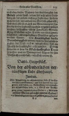 Das 6. Hauptstück. Von der absonderlichen vernünfftigen Liebe überhaupt.