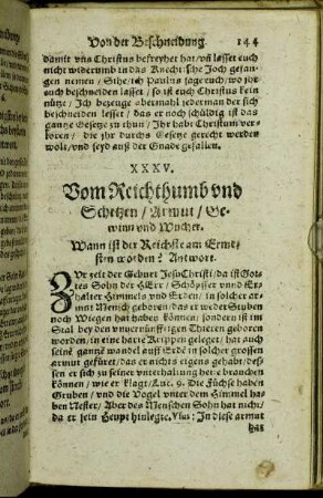 XXXV. Vom Reichthumb und Schetzen/ Armut/ Gewinn und Wucher.