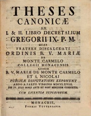 Theses canonicae ex I. et II. libro Decretalium Gregorii IX. P. M.
