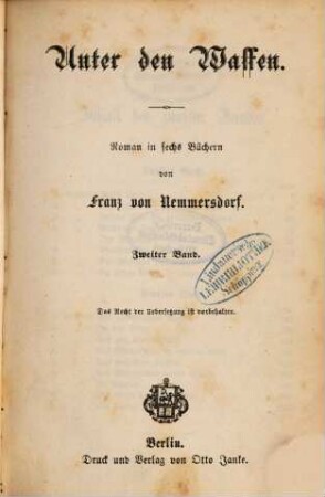 Unter den Waffen : Roman in sechs Büchern, 2