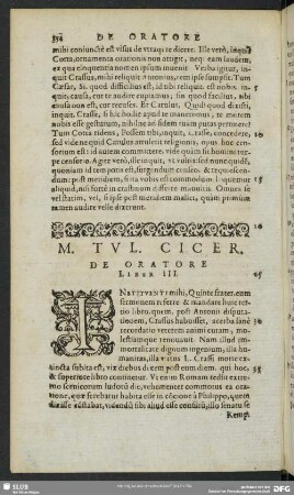M. Tul. Cicer. De Oratore Liber III.