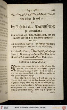 Sechster Abschnitt: Von der kürtzesten Art, Bau-Anschläge zu verfertigen