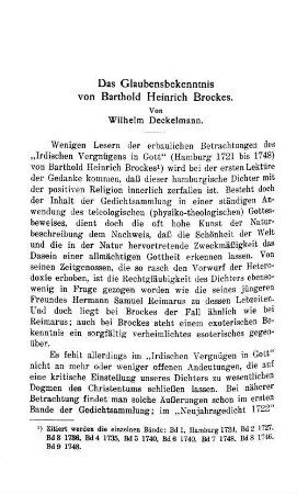 Das Glaubensbekenntnis von Barthold Heinrich Brockes