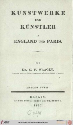 Band 1: Kunstwerke und Künstler in England und Paris: Kunstwerke und Künstler in England