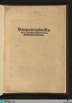 Vrsachen der halben An=dres Carolstatt auß den landen Zu Sachsen vertryben.