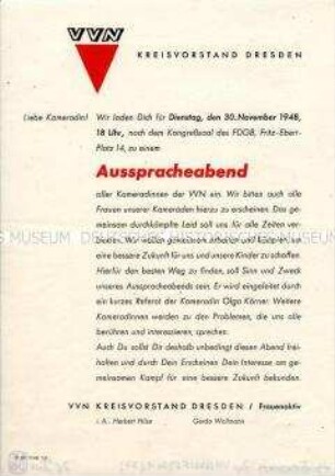 Einladung zu einer Veranstaltung der VVN